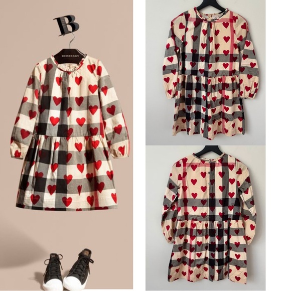 Burberry Kids Philippa Checked Heart Woven Dress Size 12 Luxury Cotton Classic